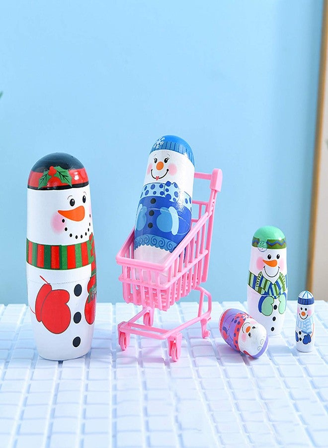 GRPSKCOS 5pcs Nesting Dolls Snowman Santa Claus Russian Matryoshka Dolls Handmade Wooden Christmas Birthday Gift for Kids (05 Snowman) - Image 3